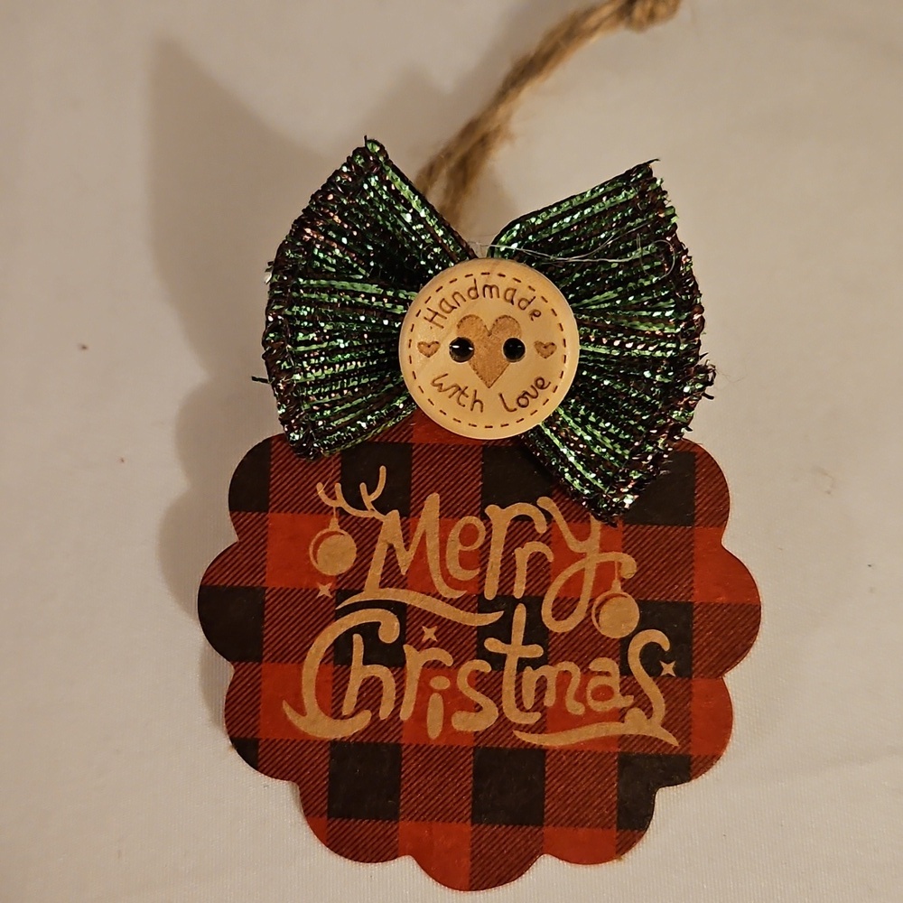 Handmade Upcycled Gift Tags 10pc Set Christmas Plaid Black Red 3"x2" Carboard
